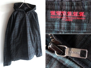 00s Vintage M.W.O.B.H.M Space Bug Space bag cotton tsu il check hood blouson jacket Parker XL black green blue reverse side ..