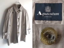 高級 Aquascutum アクアスキュータム チンスト付 マイクロチェック 高密度コットンポリ ハーフ丈 シングルトレンチコート 32 日本製_画像1