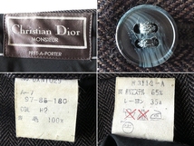 希少 ビンテージ Christian Dior MONSIEUR クリスチャンディオール ムッシュ ウールヘリンボーン パンツ スラックス w75cm ダークブラウン_画像8