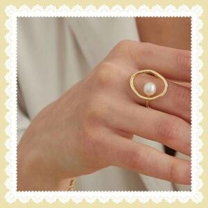 【リング】297☆即日発送☆ゴールド 1粒パール☆指輪 フリーサイズ