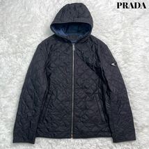 PRADA プラダ キルティング ジャケット パーカー 袖 ロゴ プレート 46 ネイビー_画像1