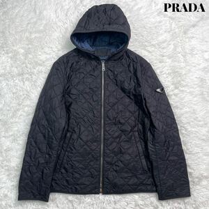 PRADA プラダ キルティング ジャケット パーカー 袖 ロゴ プレート 46 ネイビー