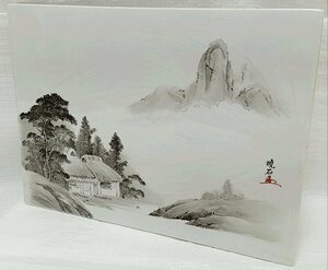 Art hand Auction ･骨董品 在銘:暁石 陶板手描き水墨絵画, 美術品, 絵画, 水墨画