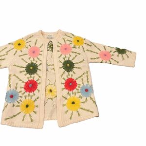 ビンテージ　60’s 刺繍　カーディガン　花　60年代　古着　レトロ　vintage カラフル