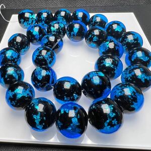 蓄光 ホタルガラス 14mm 連売り ブルー 28粒 とんぼ玉 とんぼガラス