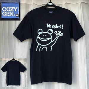 蛙 FROG★COZYGEN プリント Tシャツ M カエル NAVY★半袖 It rains！カットソー トップス フロッグ コージーゲン コージィゲン