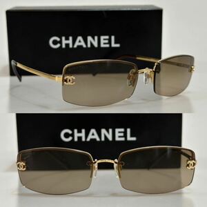 美品!!90's CHANEL シャネル 4093-B c125/13 56 16ラインストーン ココマーク グ グラデーションブラウン ゴールド サングラス vintage