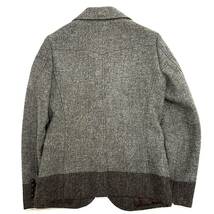 別注 funny HarrisTweed ウール ボーダー生地 切替え レディース ジャケット ブレザー(L)グレー ウエスタン ネイティハリスツイード _画像3