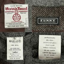 別注 funny HarrisTweed ウール ボーダー生地 切替え レディース ジャケット ブレザー(L)グレー ウエスタン ネイティハリスツイード _画像9