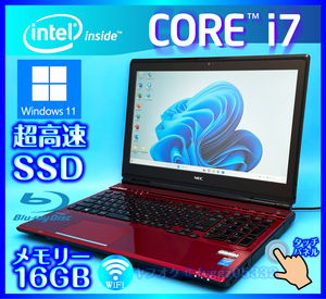 NEC フルHD液晶 タッチパネル【SSD新品 1000GB+HDD1000GB+メモリー 16GB】Core i7 4710MQ レッド Windows 11 Bluetooth Office2021 LL750/T