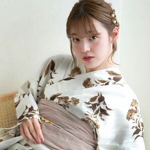 新品【ドット市松と茶色のけいとうの花】utatane ニコアンティーク 浴衣単品