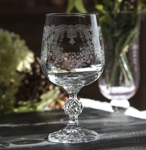 ボヘミア クリスタル カスケード エレガント エッチング ワイン グラス シャンパン 酒 日本酒 冷酒 チェコ ビンテージ 