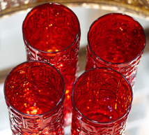 1960年代 ブライスグラス パティオ フラワー ルビー タンブラー アイスティー グラス 4個セット 酒 ビンテージ 花瓶 花器 ベース アメリカ_画像4