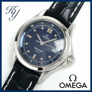 1円～ 磨き済み 本物 定番 人気 OMEGA オメガ シーマスター120 ネイビー 革ベルト レディース 時計