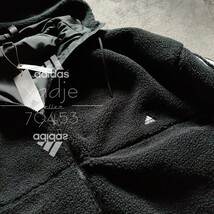 新品 正規品 adidas アディダス 中綿入り ボア パーカー ジャケット 黒 ブラック 白 三本ライン ロゴ刺繍 ゆるめ 防寒 厚手 L_画像3