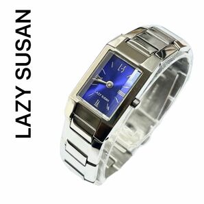 稼働　未使用　超美品　LAZYSUSAN 腕時計　レディース　ノエビア　時計　ブルー　レクタンギュラー　カットガラス