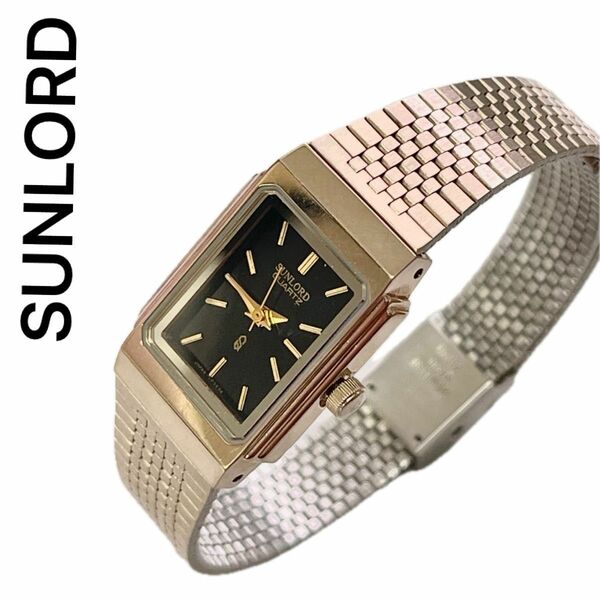 美品　動作品　サンロード　腕時計　レディース　レクタンギュラー　ブラック　アンティーク　レトロ　女性用　 レディース時計