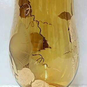 ・美品 チェコ製 ボヘミアグラス アンバー金彩花紋 フラワーベース・花瓶の画像3