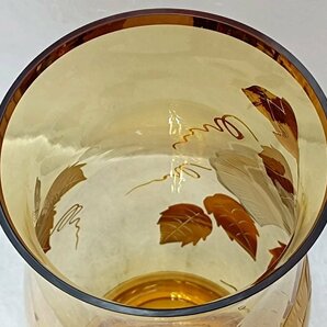 ・美品 チェコ製 ボヘミアグラス アンバー金彩花紋 フラワーベース・花瓶の画像6