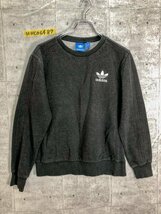 ADIDAS アディダス メンズ トレフォイルロゴ刺繍 裏起毛 スウェットトレーナー S ダークグレー_画像1