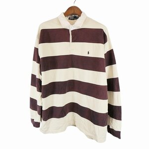 90年代 Polo by Ralph Lauren ポロバイラルフローレン ラガーシャツ長袖ポロシャツ ホワイト (メンズ XXL) 中古 古着 O5472