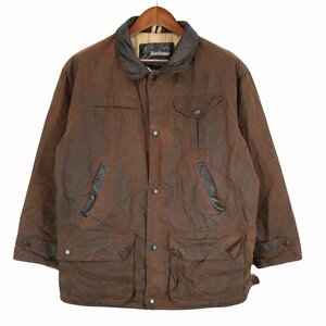 Barbour バブアー BUSHMAN オイルドジャケット 防寒 ユーロ 襟レザー切り替え ブラウン (メンズ M) 中古 古着 O5509