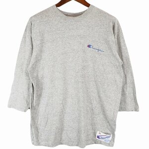 80年代 USA製 Champion チャンピオン 88/12 ロゴ 7分丈 長袖Ｔシャツ 丸首 グレー (メンズ XL) 中古 古着 O6230