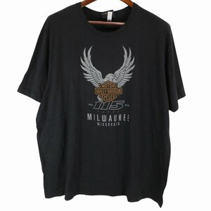 HARLEY DAVIDSON ハーレーダビッドソン グラフィックプリント 丸首 半袖Ｔシャツ Y2K ブラック (メンズ 3XL) 中古 古着 O6344