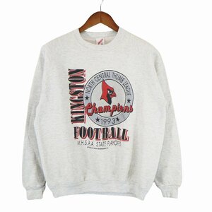 90年代 USA製 JERZEES ジャージーズ KINGSTON FOOTBALL トレーナー スウェット ラグラン 霜降りグレー (メンズ XL) 中古 古着 O6285