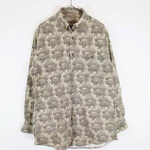 SALE/ WOOLRICH ウールリッチ アニマルパターン ボタンダウン プリントネルシャツ 長袖 ポケット 総柄 グレー系 (メンズ L) N6342