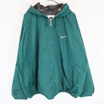 SALE/ 2000年代 NIKE ナイキ フード付き 中綿 ナイロンジャケット ブルゾン スウォッシュ スポーツ 防寒 グリーン (メンズ XL) N6348_画像1