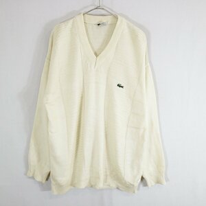 SALE/ 80年代 フランス製 LACOSTE ラコステ コットン セーター ヨーロッパ古着 Vネック ワンポイントロゴ ホワイト (メンズ L) N7728