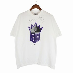 2000年代 Reebok リーボック NBA サクラメント・キングス 半袖Ｔシャツ プロチーム サイン ホワイト (メンズ L) 中古 古着 O6377