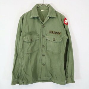 SALE/ 米軍実物 U.S.ARMY ユーティリティシャツ ワッペン付き ミリタリー コットン オリーブ (メンズ 14 1/2) 中古 古着 N7868