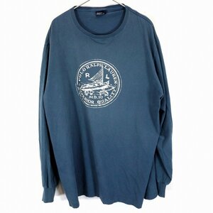 SALE/ 90年代 Polo by Ralph Lauren ポロバイラルフローレン ロゴプリント 長袖Ｔシャツ シングルステッチ ネイビー (メンズ XL) O0392