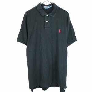 SALE/ 90年代 Polo by Ralph Lauren ポロバイラルフローレン 半袖ポロシャツ 刺繍 胸元ワンポイントロゴ ブラック (メンズ L) O0465