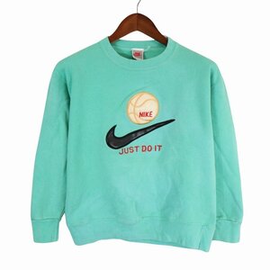 90 period USA made NIKE Nike Logo print sweat embroidery green ( men's L corresponding ) used old clothes O7489