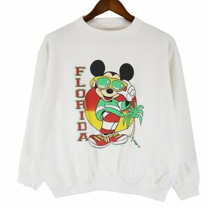 MICKEY MOUSE ミッキーマウス スウェット DISNEY ディズニー キャラクター ホワイト (メンズ M相当) 中古 古着 O7602