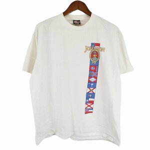 90年代 USA製 BIG JOHNSON イラストプリント 半袖Ｔシャツ シングルステッチ ホワイト (メンズ XL) 中古 古着 O7558