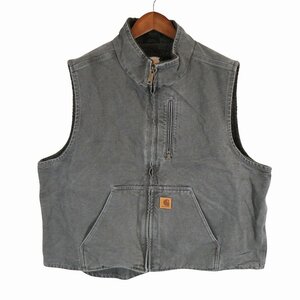 Carhartt カーハート モックネックワークベスト 大きいサイズ 裏ボア ダック地 グレー (メンズ 2XL) 中古 古着 O7633