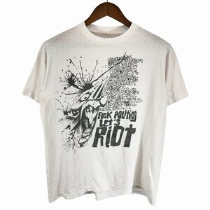 FUCK POLITICS LET'S RIOT 半袖Ｔシャツ シングルステッチ ホワイト (メンズ L) 中古 古着 O7672