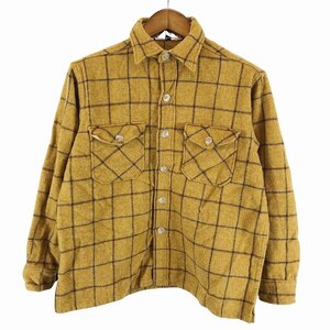 WOOLRICH ウールリッチ ウール長袖シャツ アウトドア フラップポケット ボックス 格子柄 イエロー (メンズ L) 中古 古着 O7820