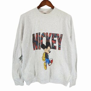 90年代 USA製 FRUIT OF THE LOOM フルーツオブザルーム MICKEY MOUSE ミッキーマウス スウェット グレー (メンズ XL) 中古 古着 O7894