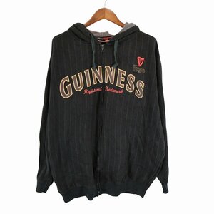 GUINNESS ギネス ロゴ フルジップパーカー 大きいサイズ 企業系 フーディー ストライプ ブラック (メンズ XXL) 中古 古着 O7883