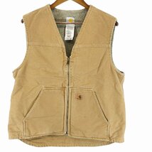 Carhartt カーハート ダック地 ベスト ワーク アメカジ 裏ボア ベージュ (メンズ Ｌ) 中古 古着 O8027_画像1