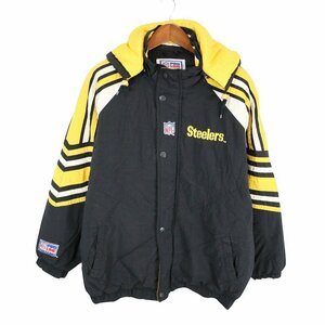 90年代 STARTER スターター NFL ピッツバーグ・スティーラーズ 中綿ナイロン ジャケット プロチーム ブラック (メンズ XL) 中古 古着 O8093