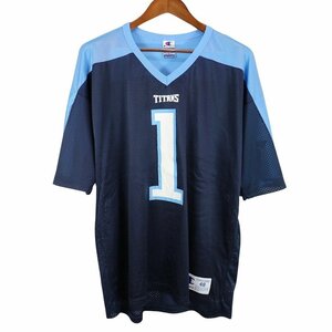 90年代 Champion チャンピオン NFL テネシー・タイタンズ ゲームシャツ ユニフォーム プロチーム ネイビー (メンズ XL) 中古 古着 O8182