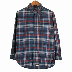 70年代 USA製 PENDLETON ペンドルトン ウール長袖シャツ チェック柄 ネイビー (メンズ M) 中古 古着 O6517