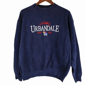 90年代 USA製 FRUIT OF THE LOOM フルーツオブザルーム カンザス ジェイホークス スウェット 大学 ネイビー (メンズ XL) 中古 古着 O8444