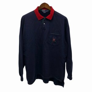 90年代~ Polo by Ralph Lauren ポロバイラルフローレン ラガーシャツ 長袖ポロシャツ 刺繍 ネイビー (メンズ XL) 中古 古着 O8495